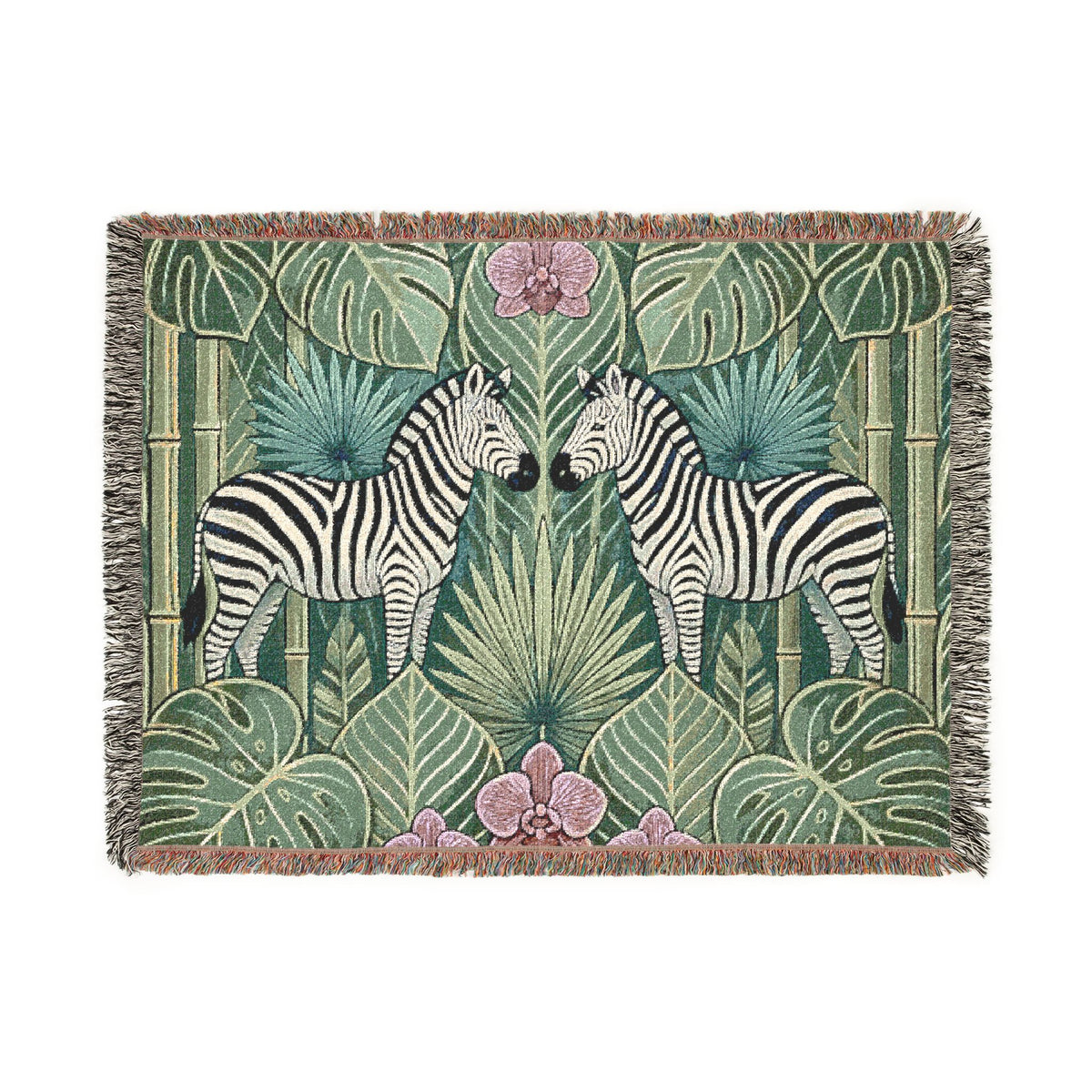 Art Deco Zebra Tapestry Woven Blanket | Jungle Palm Motif