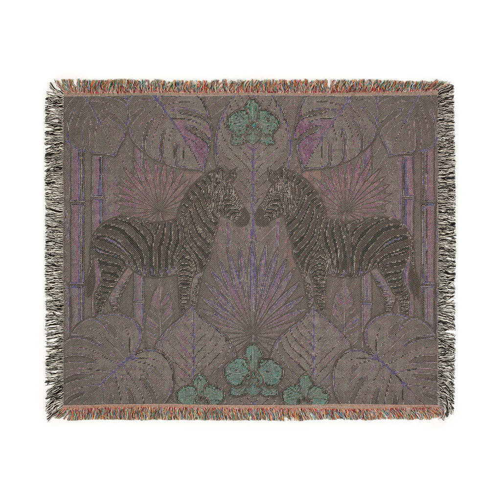 Art Deco Zebra Tapestry Woven Blanket | Jungle Palm Motif