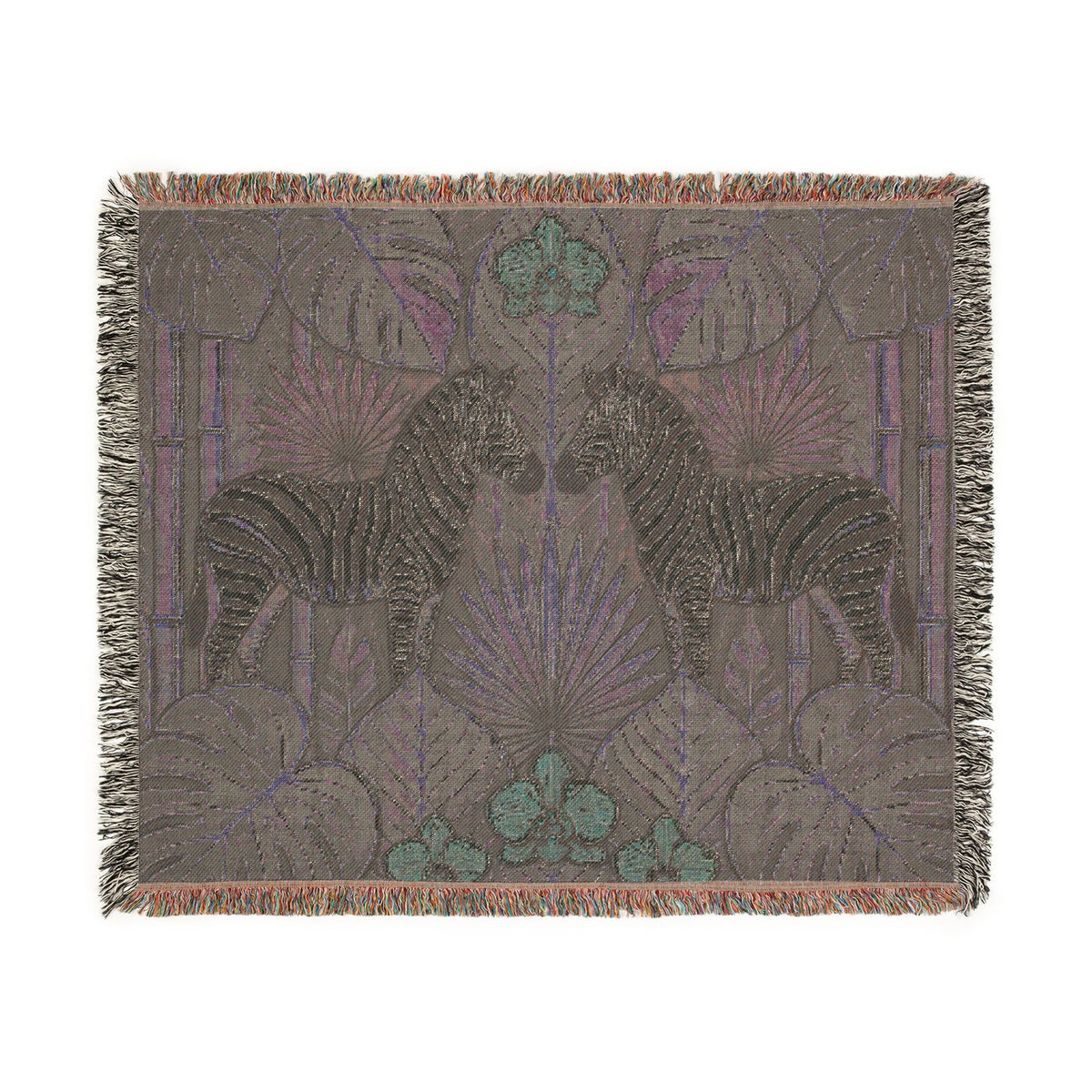 Art Deco Zebra Tapestry Woven Blanket | Jungle Palm Motif