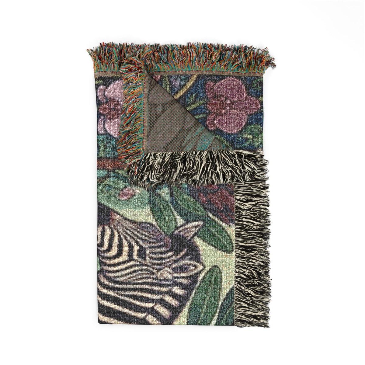 Zebra Mother and Foal Woven Blanket | Floral Tapestry Throw
