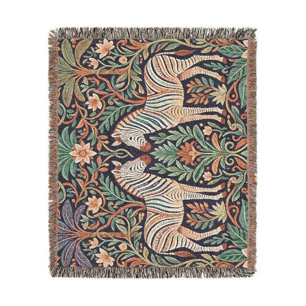 Zebra Tapestry Woven Blanket | Boho Vintage Floral Motif