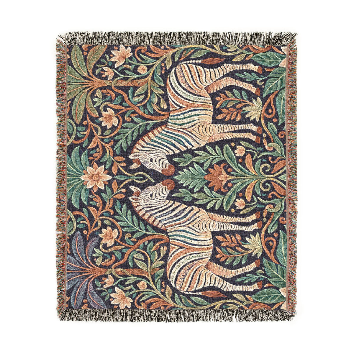 Zebra Tapestry Woven Blanket | Boho Vintage Floral Motif