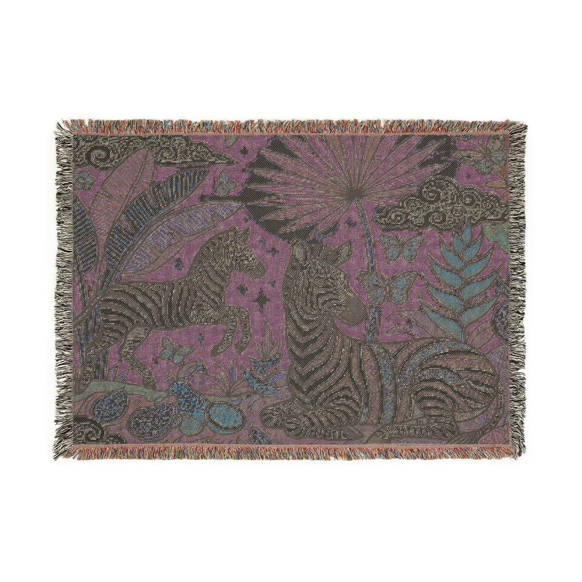 Jungle Zebras Woven Blanket | Tropical Animal Tapestry Throw