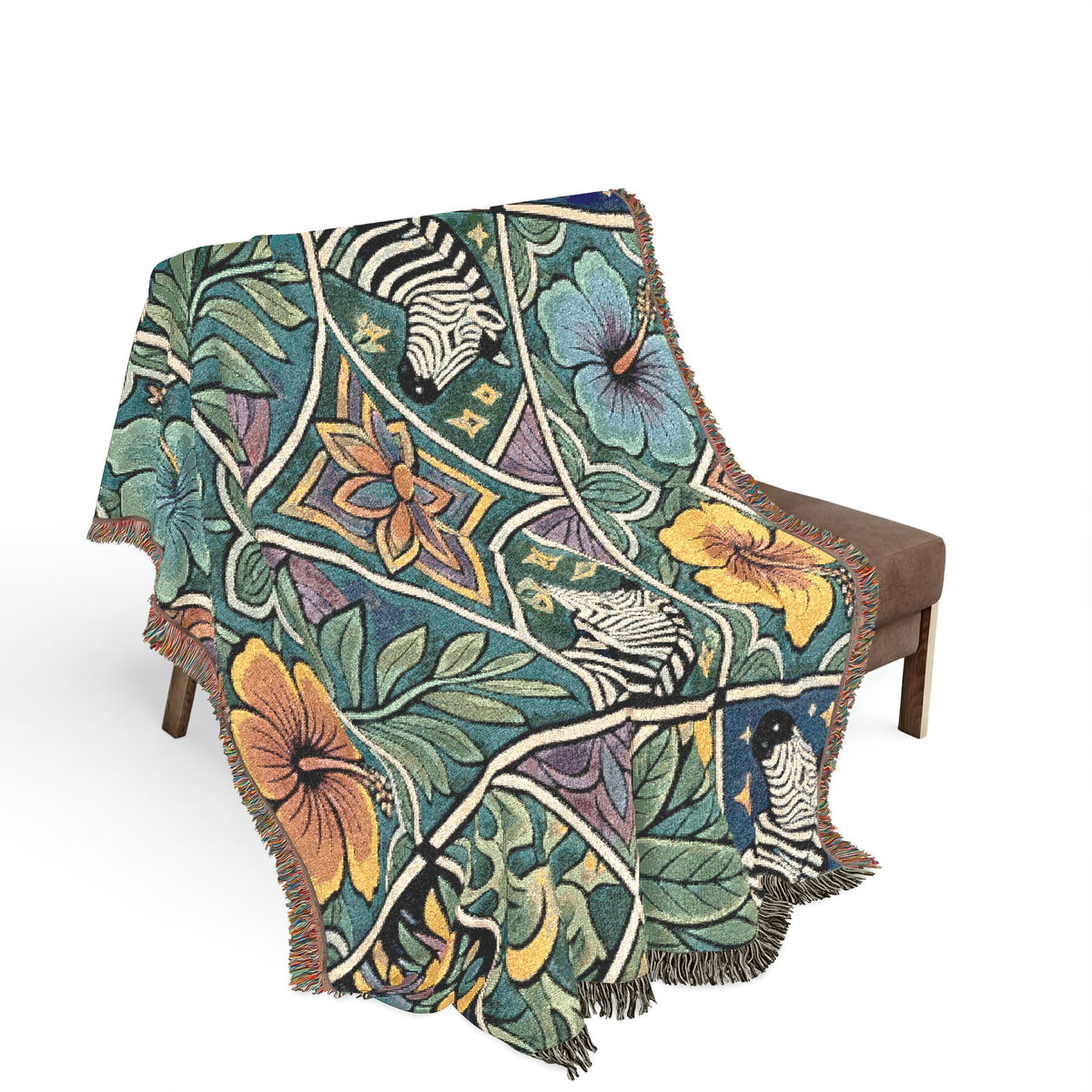 Victorian Floral Tile Woven Blanket | Tapestry Throw, Decorative Jacquard