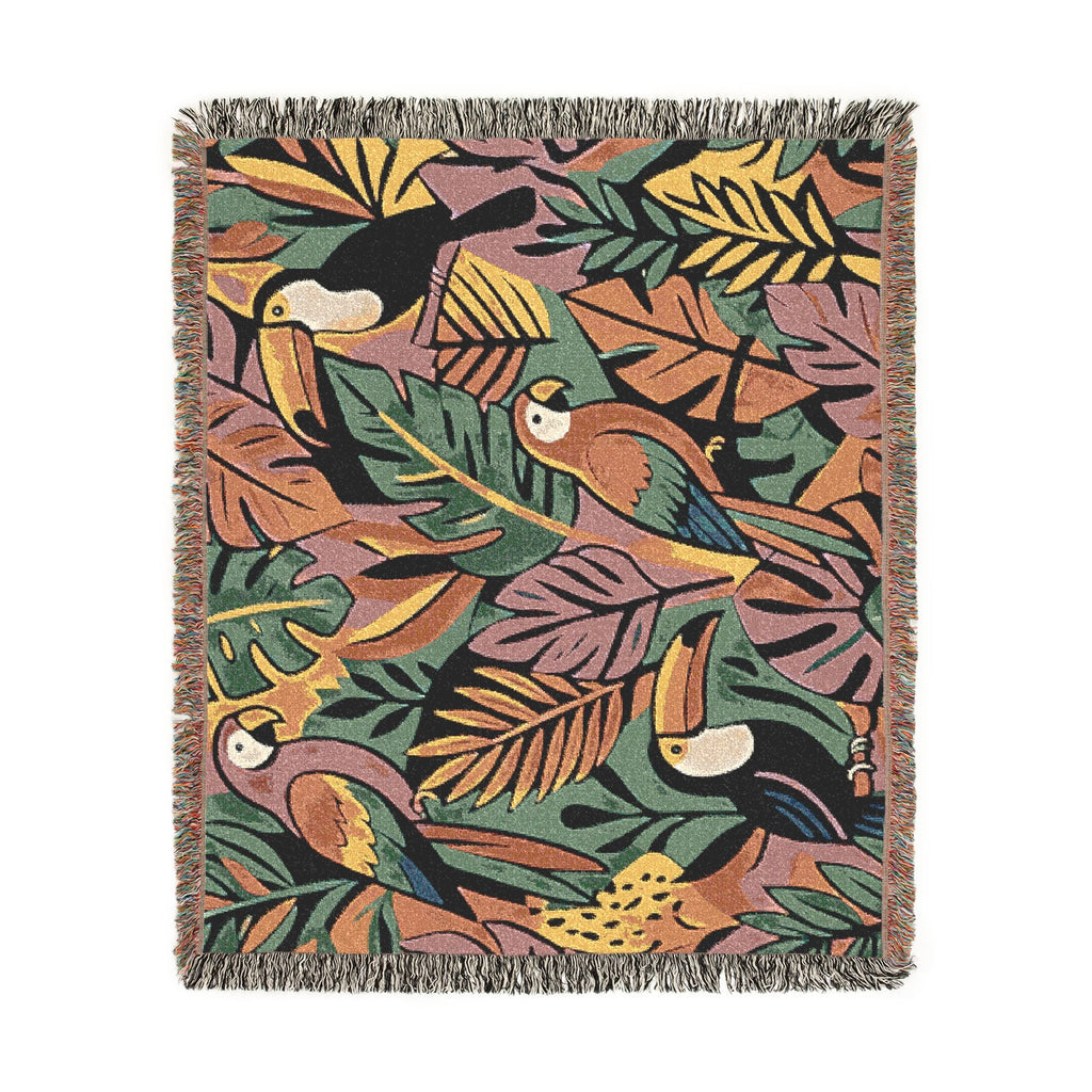 Bold Tropical Woven Blanket, Tropical Leaves Pattern Throw