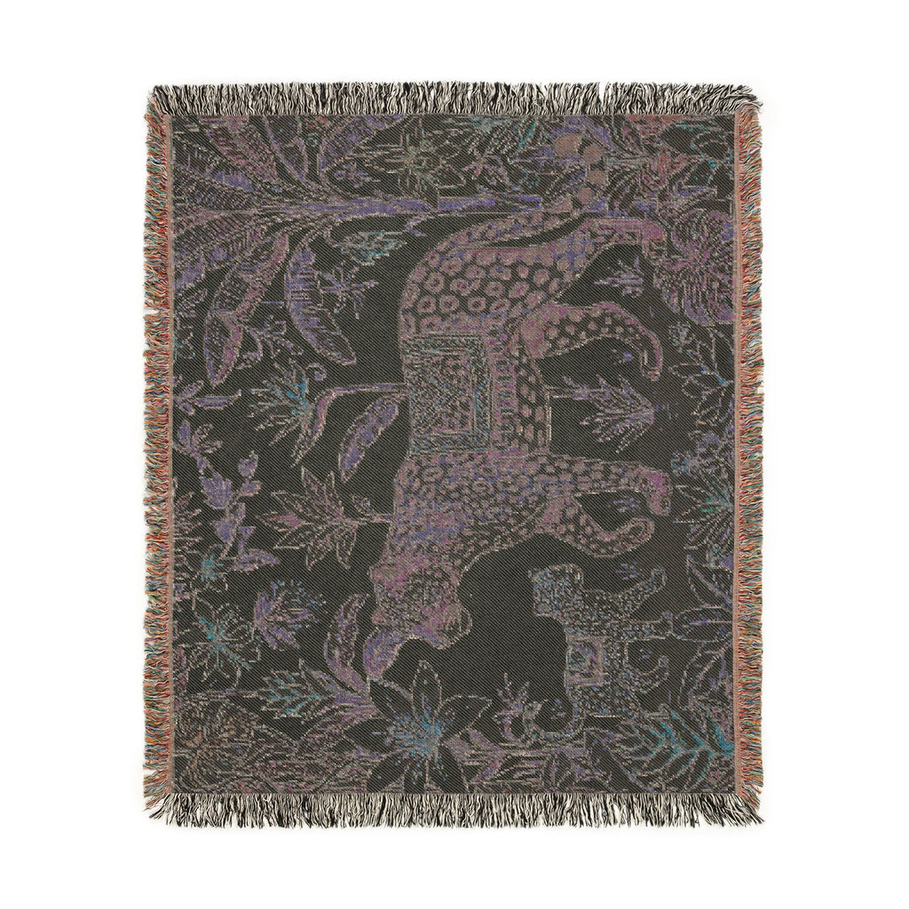 Leopard & Cub Floral Tapestry Woven Blanket | Boho Jungle Animal Throw