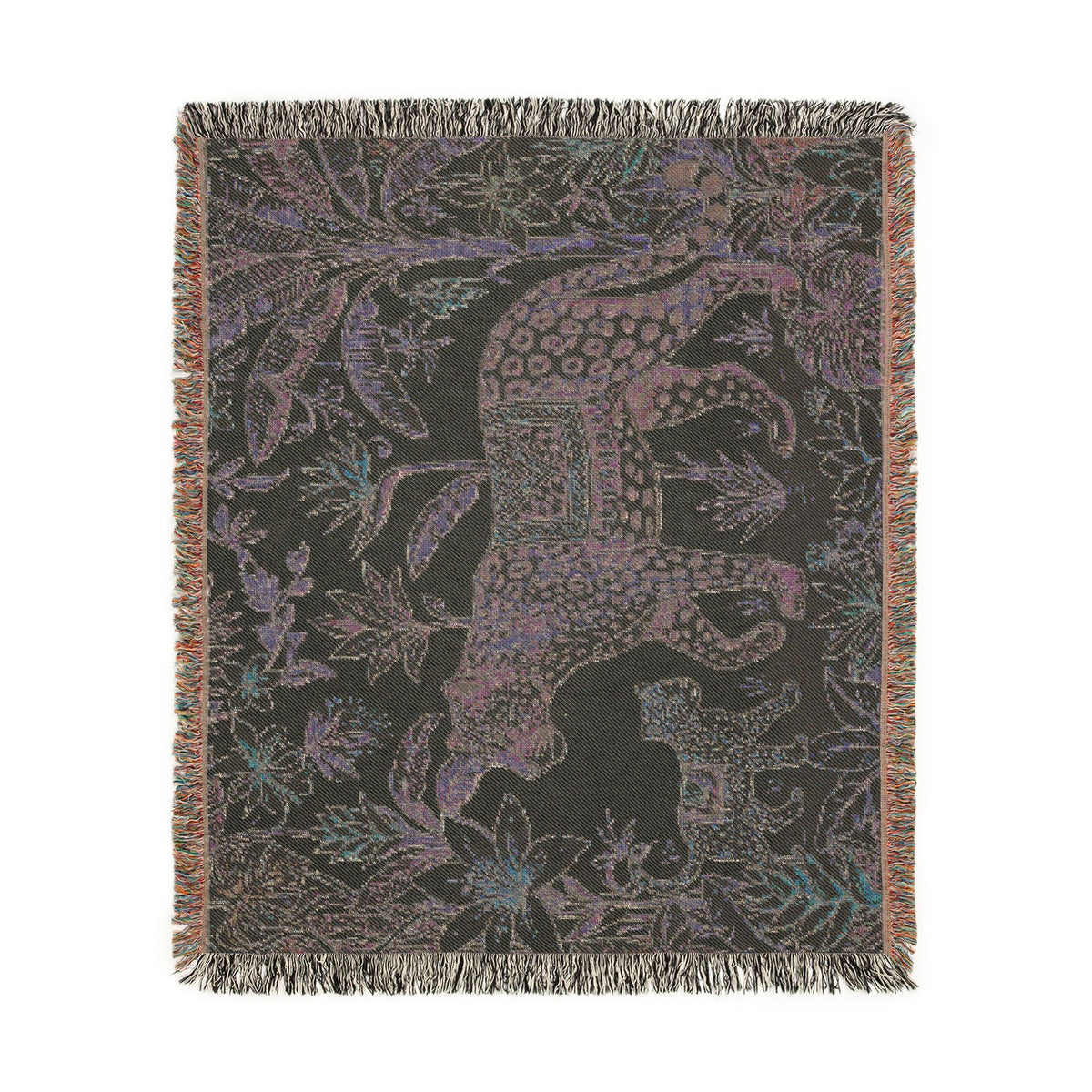 Leopard & Cub Floral Tapestry Woven Blanket | Boho Jungle Animal Throw