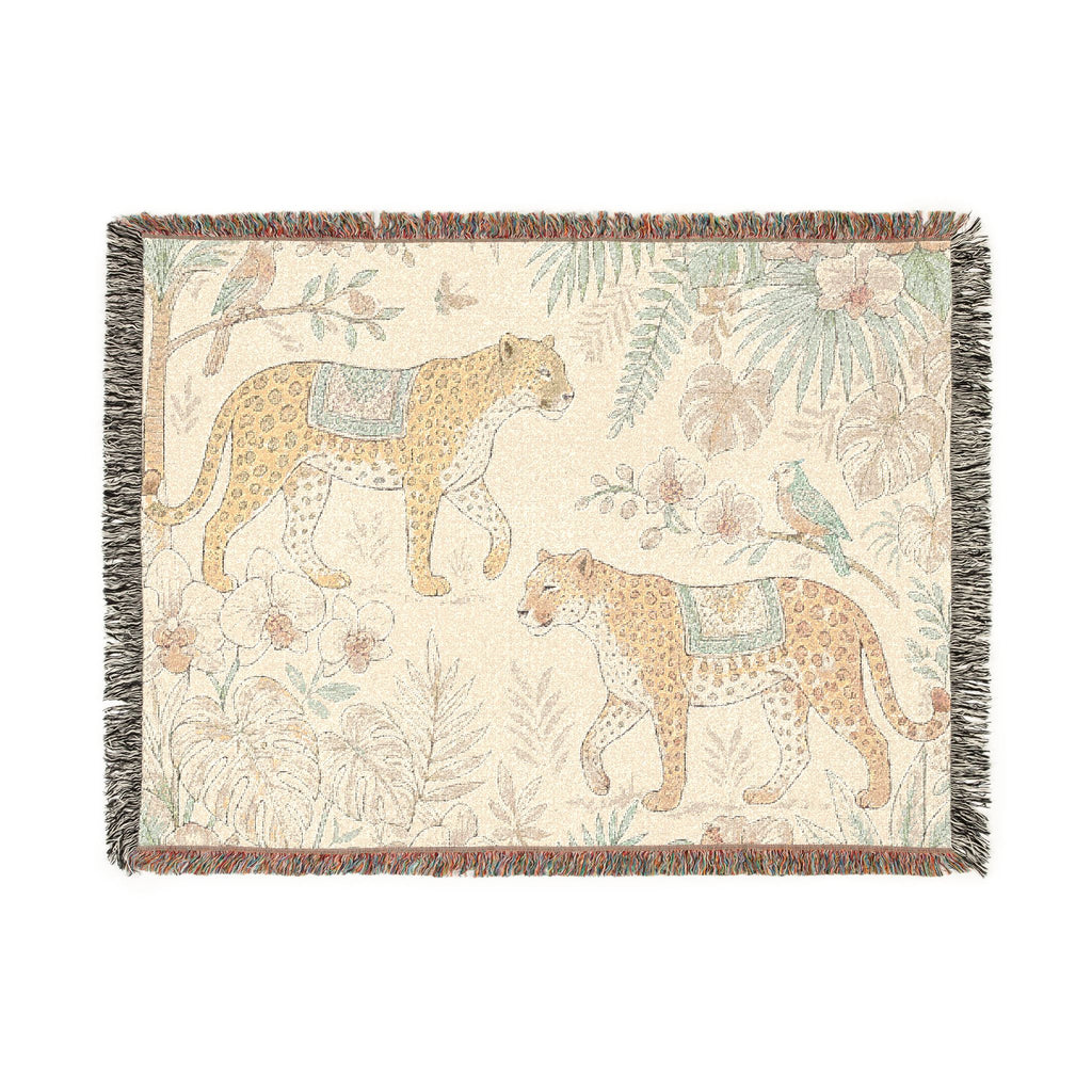 Tropical Leopard Woven Blanket I Animal Throw