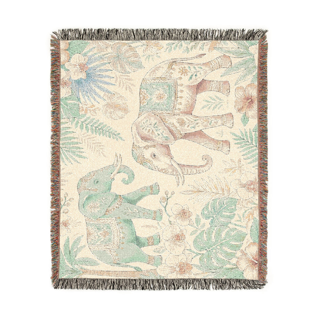 Boho Elephant Tapestry Woven Blanket | Jungle Safari Throw