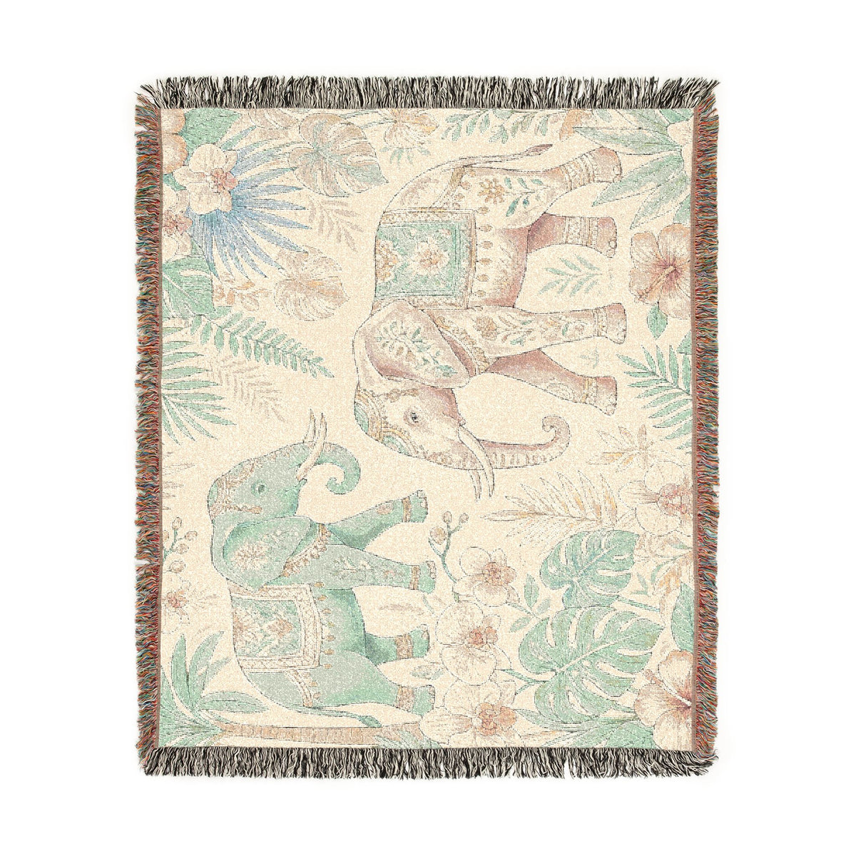 Boho Elephant Tapestry Woven Blanket | Jungle Safari Throw