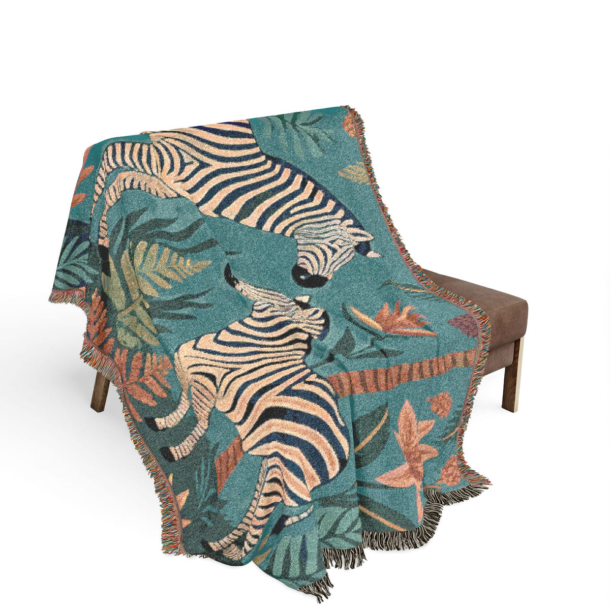 Zebra Jungle Illustration Woven Blanket | Animal Tapestry Throw