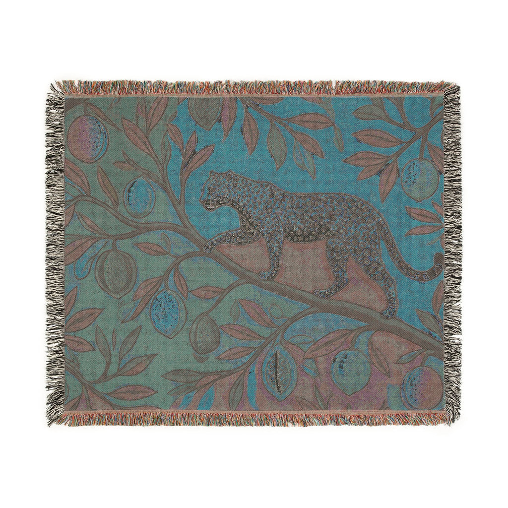 Leopard on Fruit Tree Woven Blanket | Botanical Jungle Throw