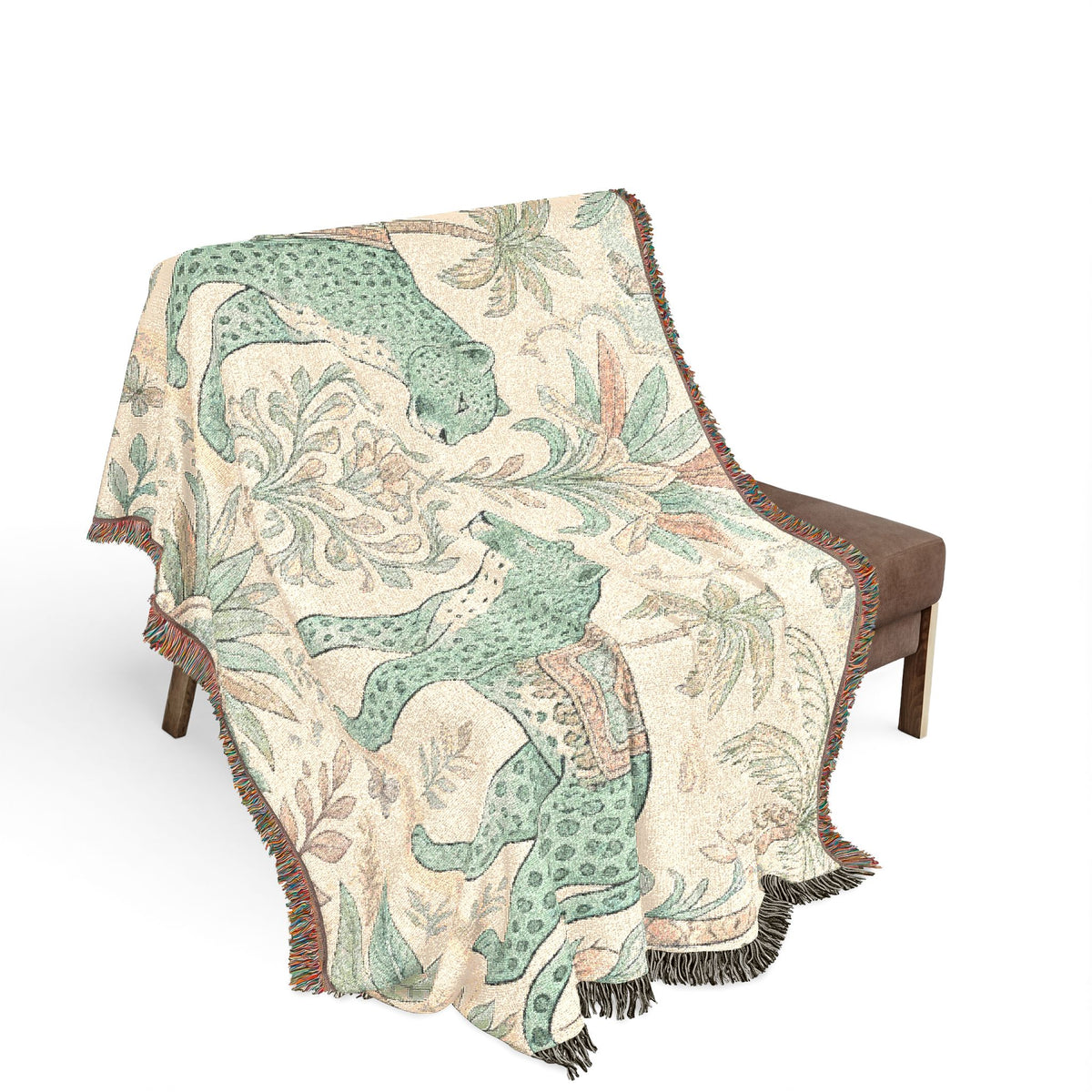 Paisley Tiger Tapestry Woven Blanket | Boho Palm Motif