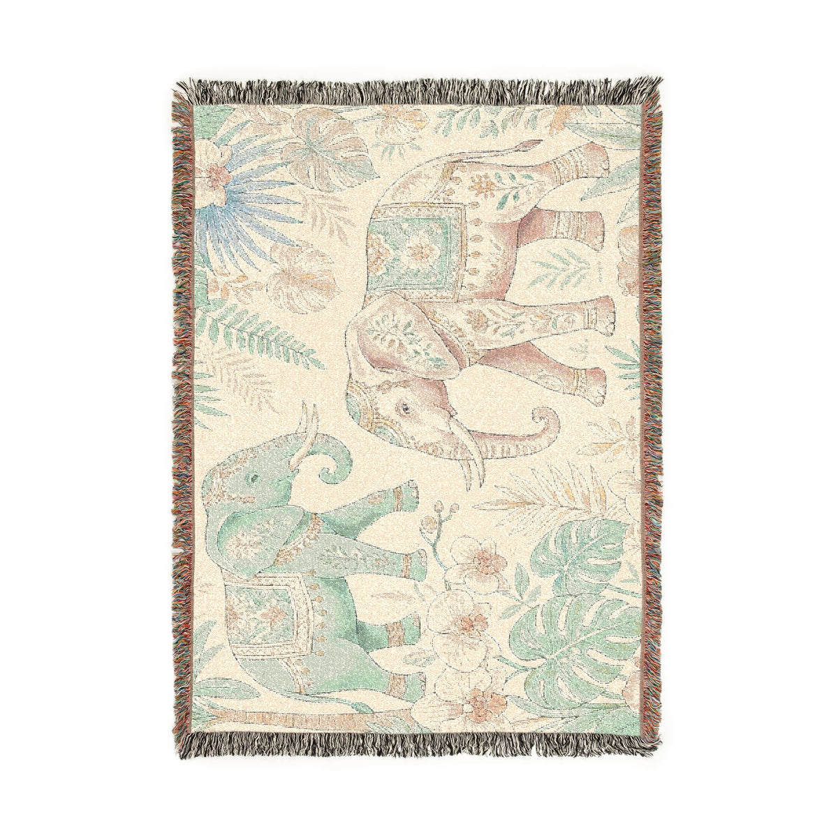 Boho Elephant Tapestry Woven Blanket | Jungle Safari Throw