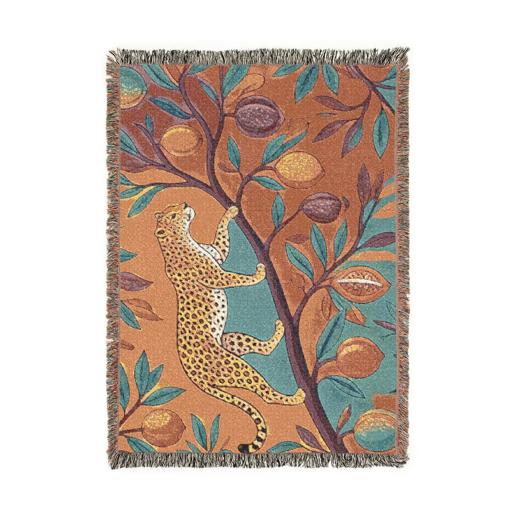 Leopard on Fruit Tree Woven Blanket | Botanical Jungle Throw