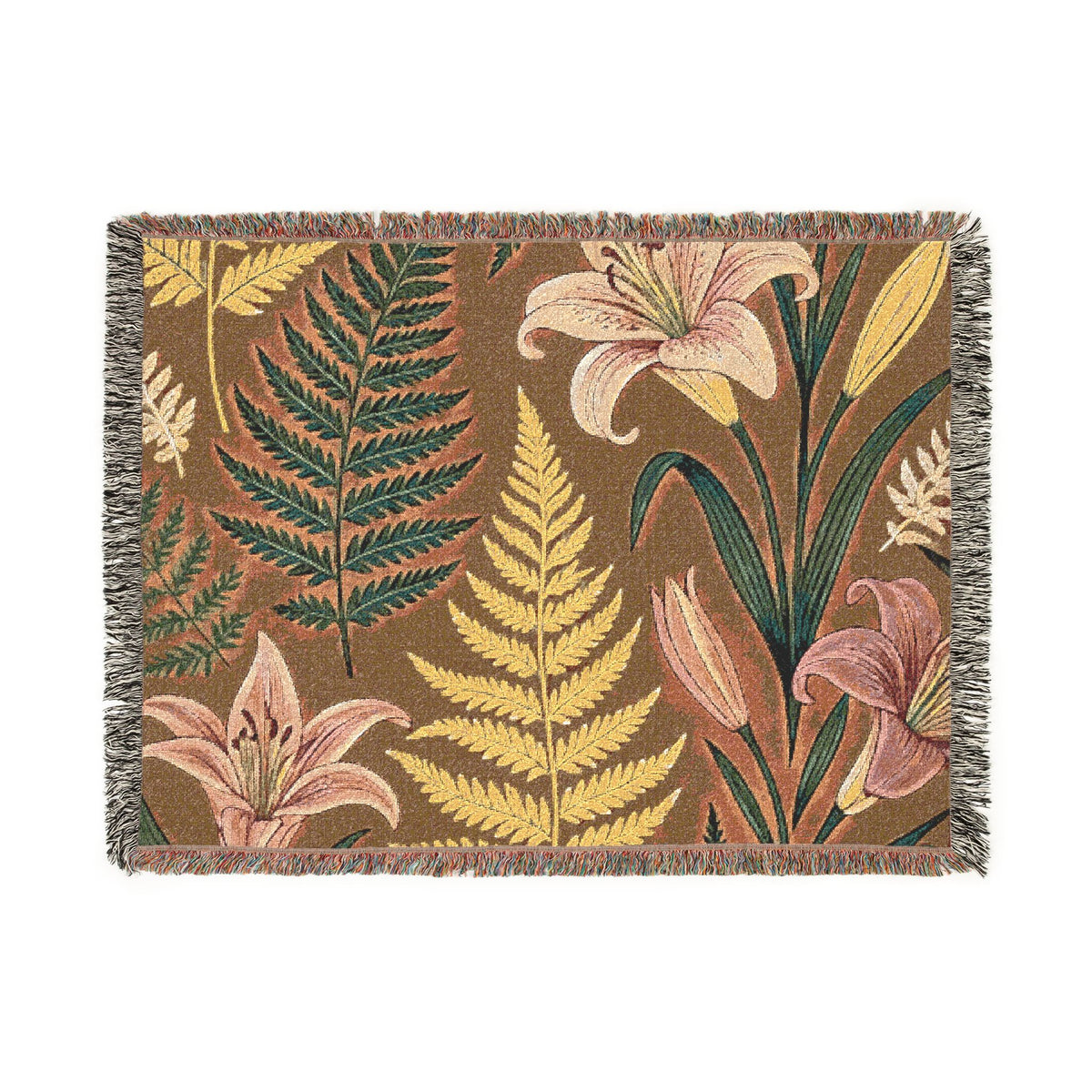 Vintage Botanical Ferns and Lilies Woven Blanket | Tapestry Throw
