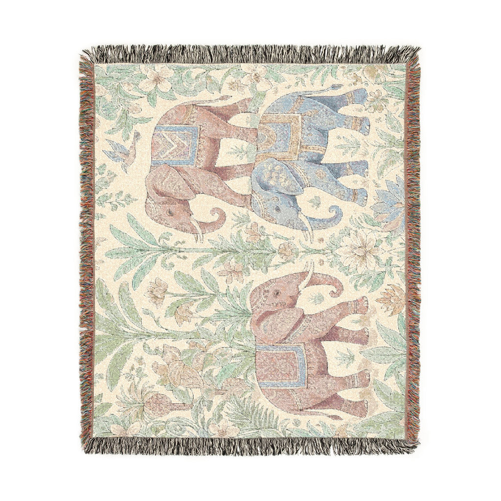 Boho Elephants Woven Blanket | Tapestry Animal Throw