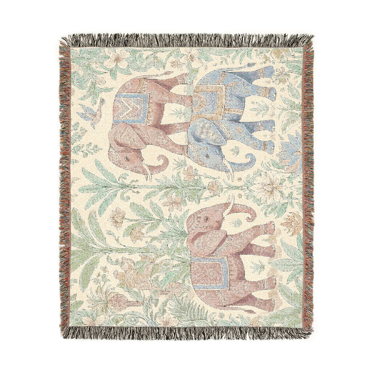 Boho Elephants Woven Blanket | Tapestry Animal Throw