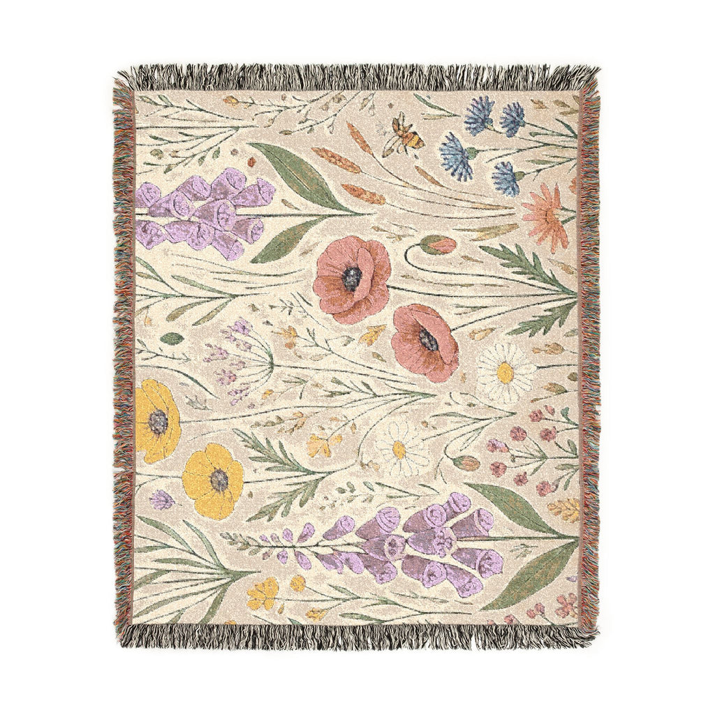 Wildflower Tapestry Woven Blanket | Floral Throw, Boho Home Decor
