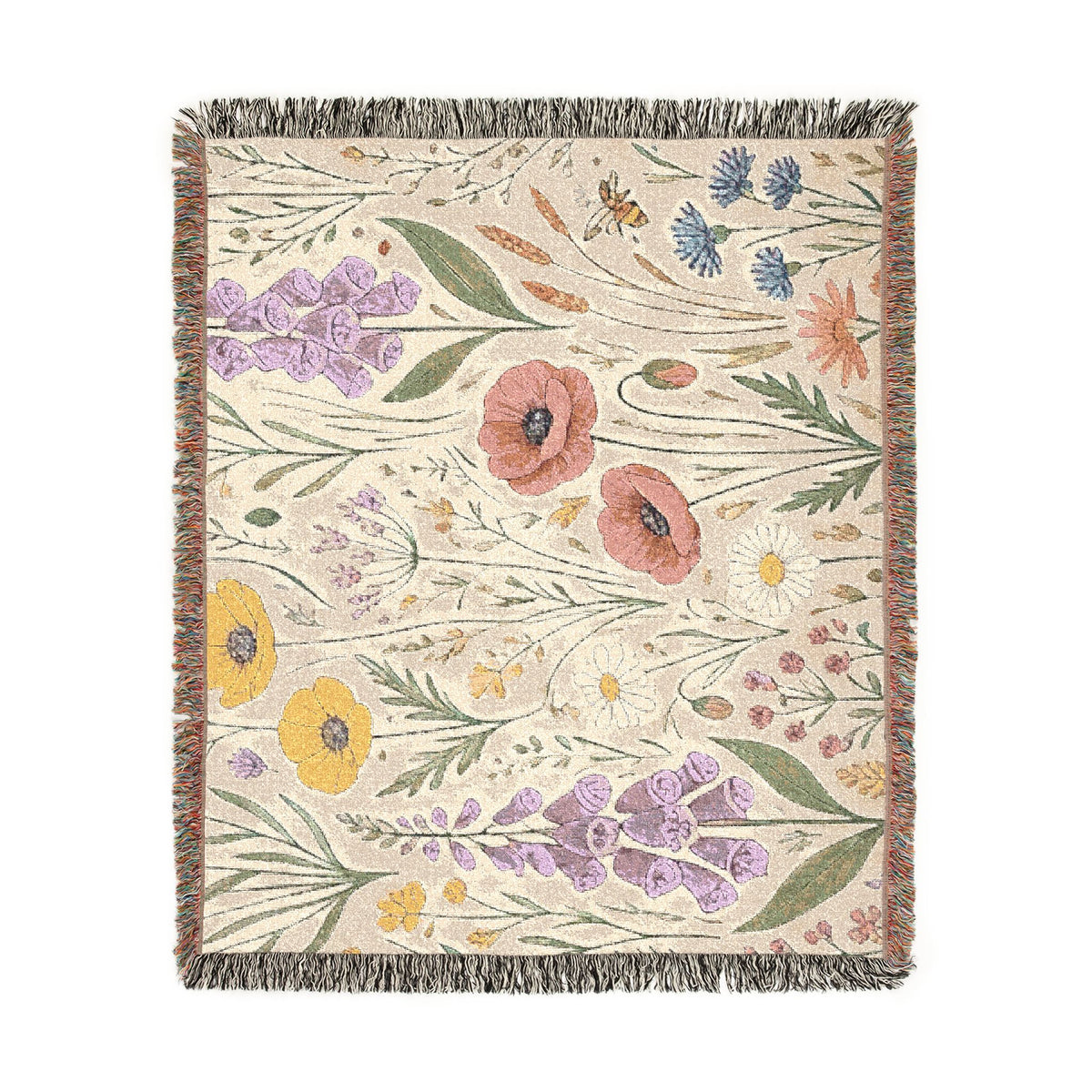 Wildflower Tapestry Woven Blanket | Floral Throw, Boho Home Decor