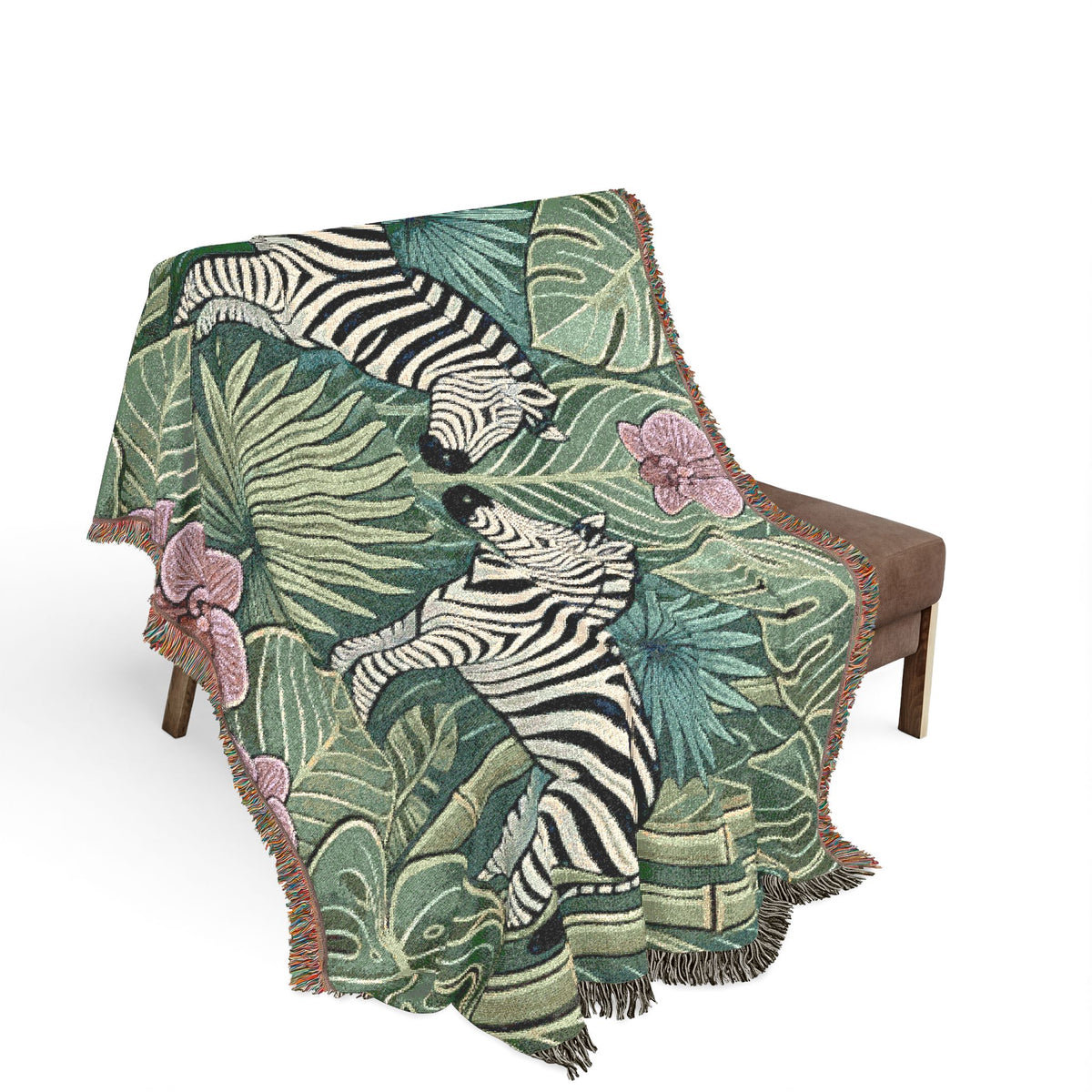 Art Deco Zebra Tapestry Woven Blanket | Jungle Palm Motif
