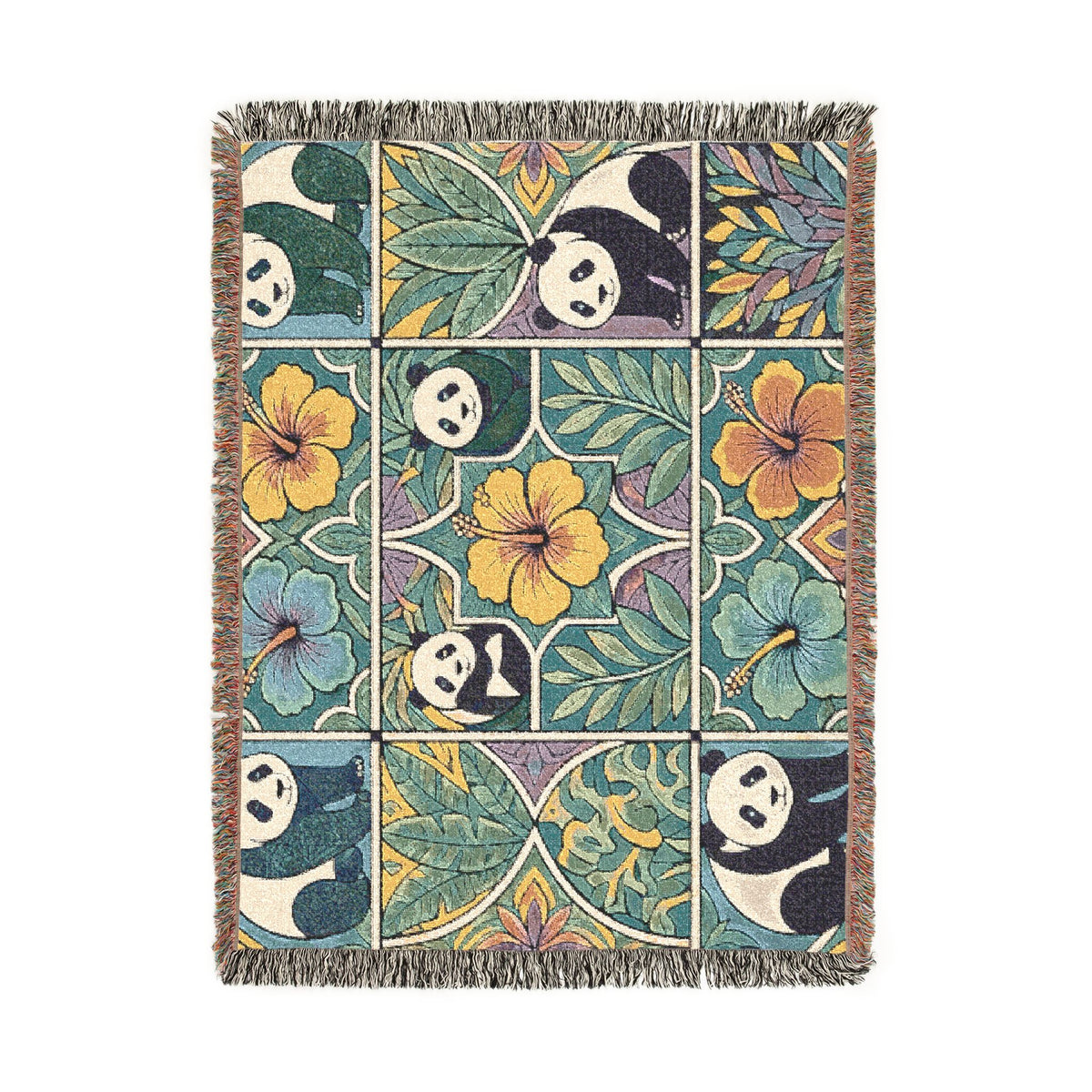 Bright and Bold Woven Panda Blanket I Woven Animal Blanket Throw