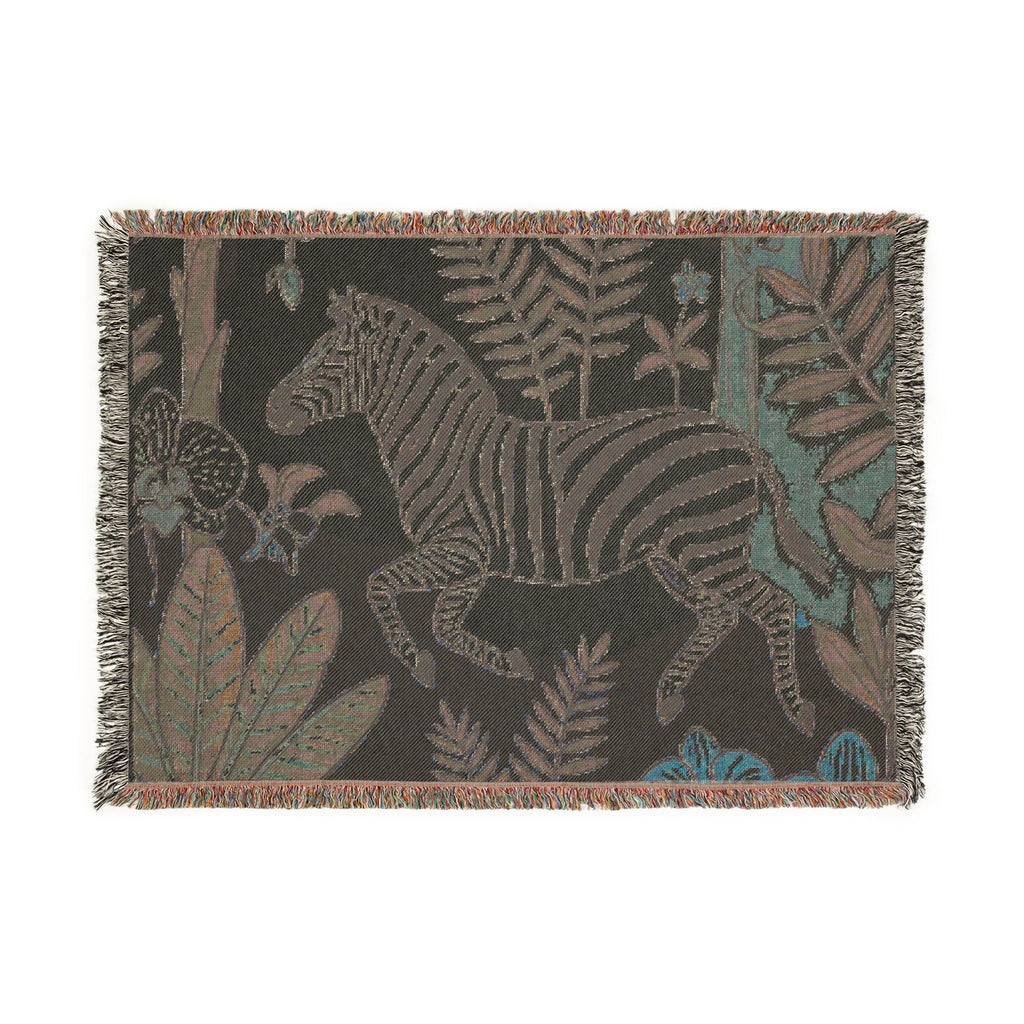 Zebra Jungle Illustration Woven Blanket | Botanical Animal Throw