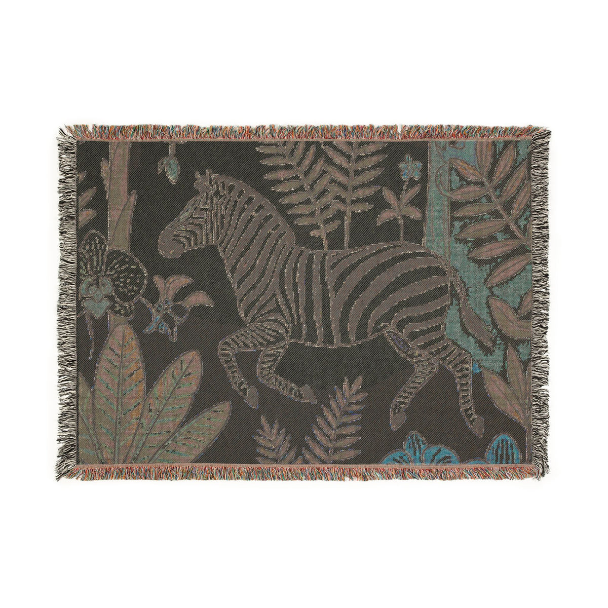 Zebra Jungle Illustration Woven Blanket | Botanical Animal Throw