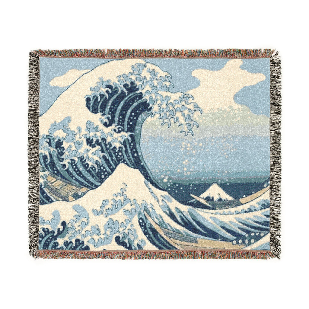 Great Wave woven blanket | Hokusai inspired ocean tapestry throw
