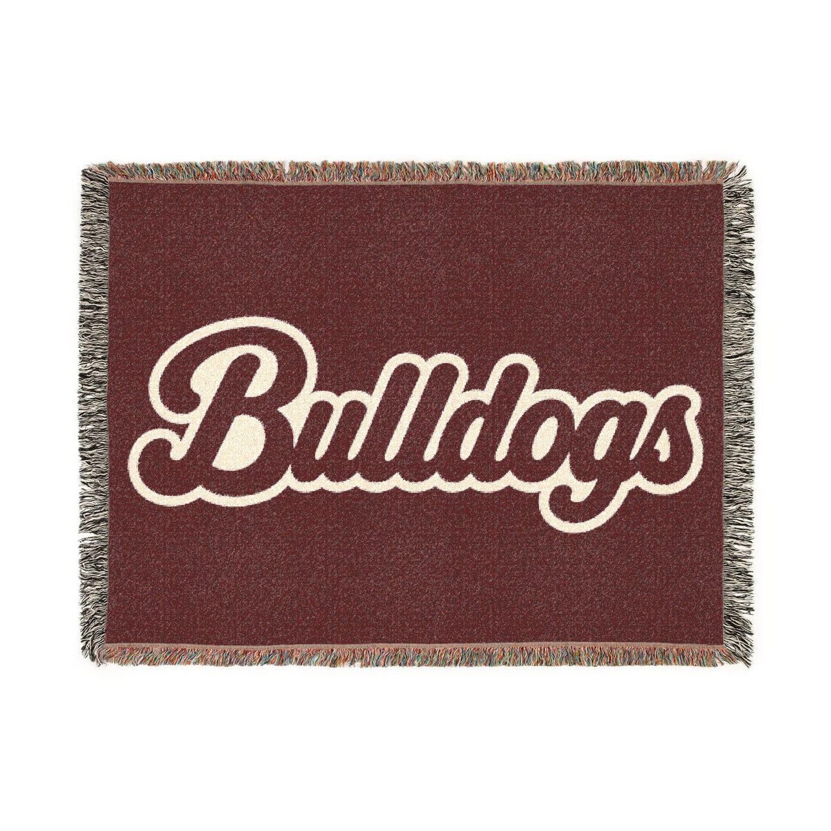 Bulldogs Script Woven Blanket | Team Script Logo, Maroon and Cream