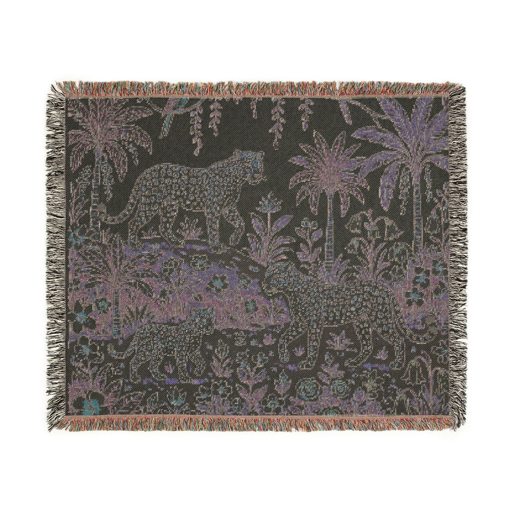 Jungle Leopard Tapestry Woven Blanket | Tropical Palm Animal Throw