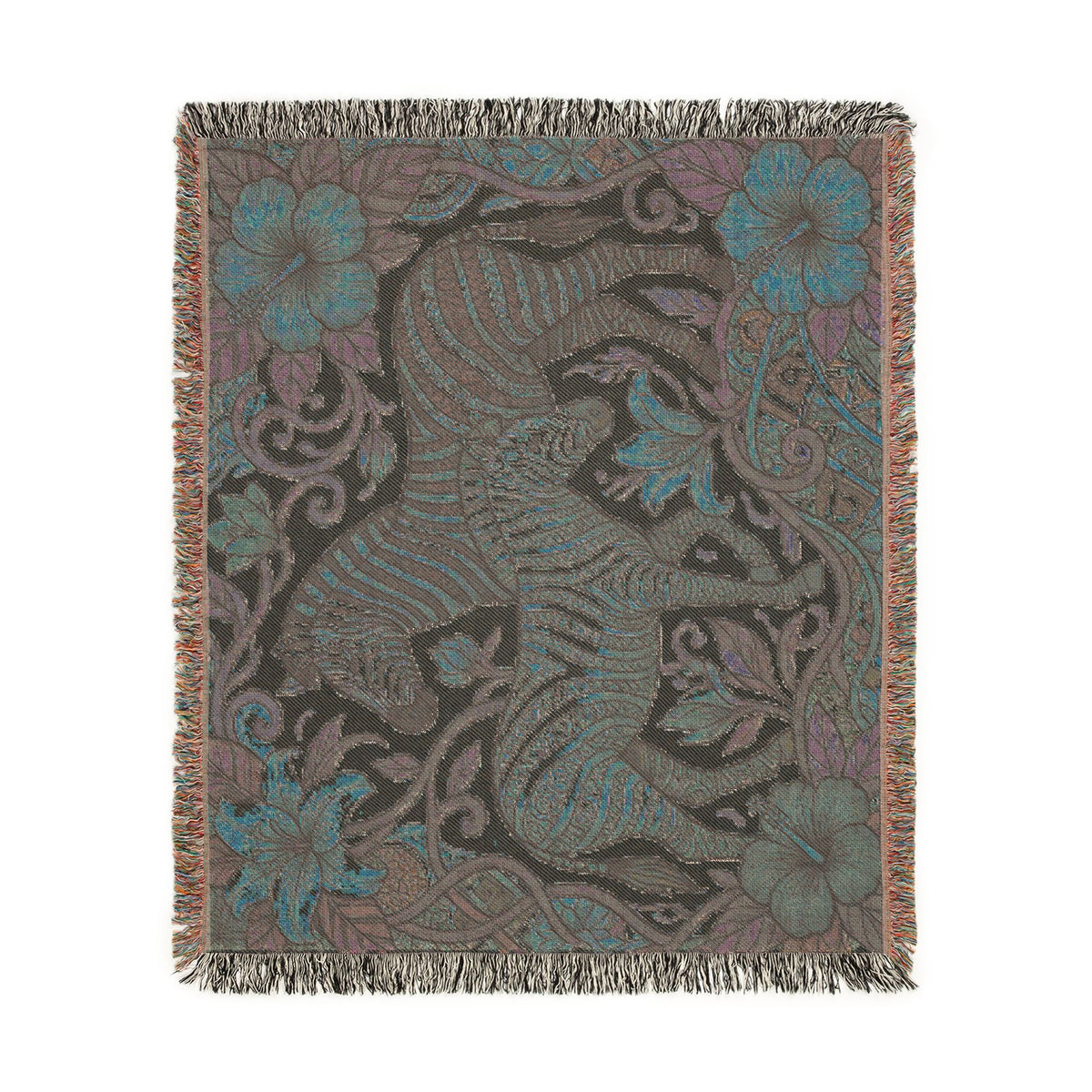 Zebra Floral Tapestry Woven Blanket | Horse Striped Animal Throw