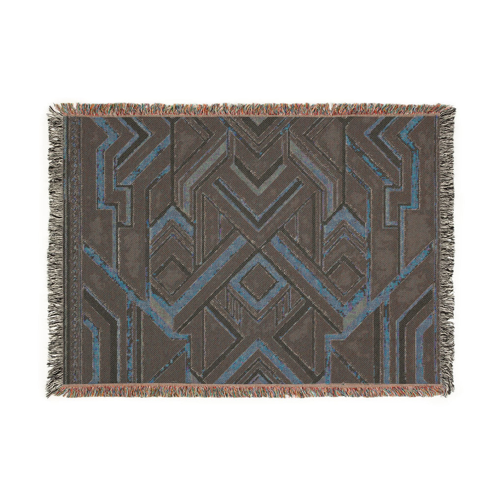 Art Deco Geometric Pattern Woven Blanket | Gold Navy Throw