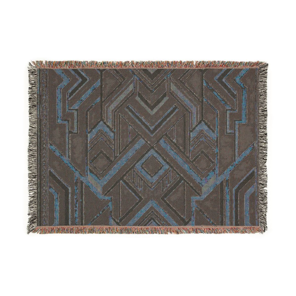 Art Deco Geometric Pattern Woven Blanket | Gold Navy Throw