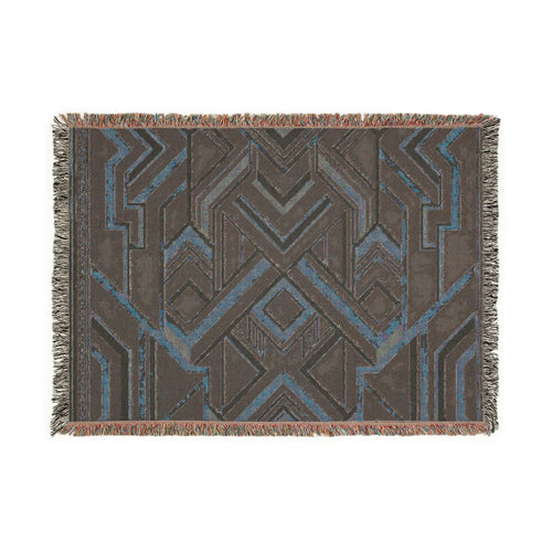 Art Deco Geometric Pattern Woven Blanket | Gold Navy Throw