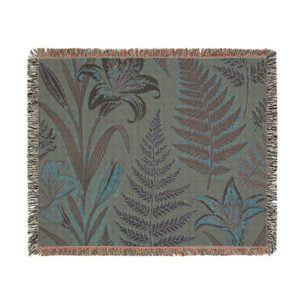Vintage Botanical Ferns and Lilies Woven Blanket | Tapestry Throw