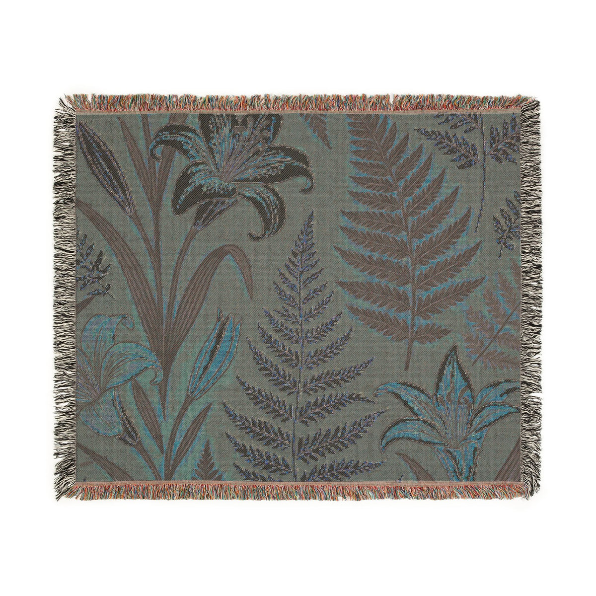 Vintage Botanical Ferns and Lilies Woven Blanket | Tapestry Throw