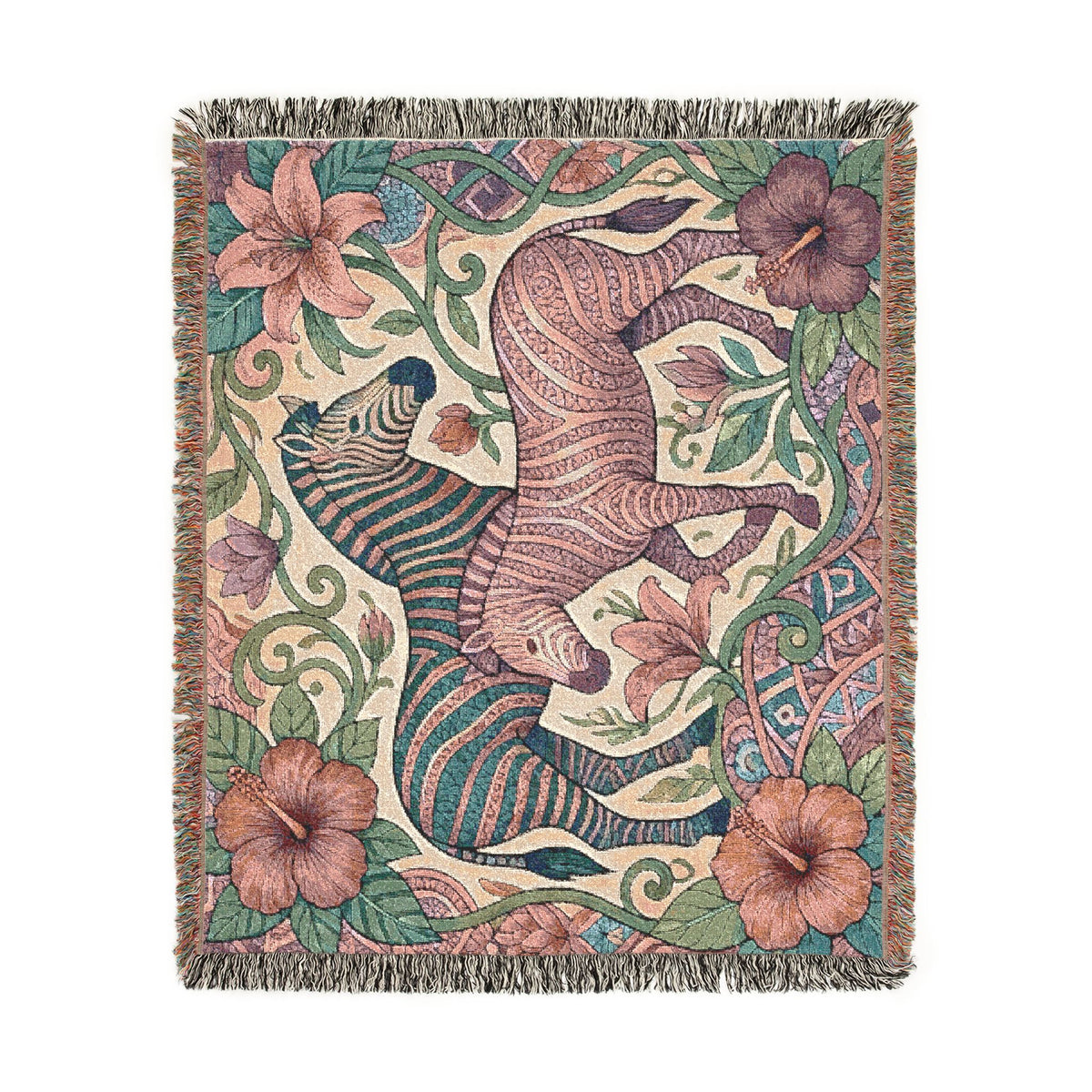 Zebra Floral Tapestry Woven Blanket | Horse Striped Animal Throw