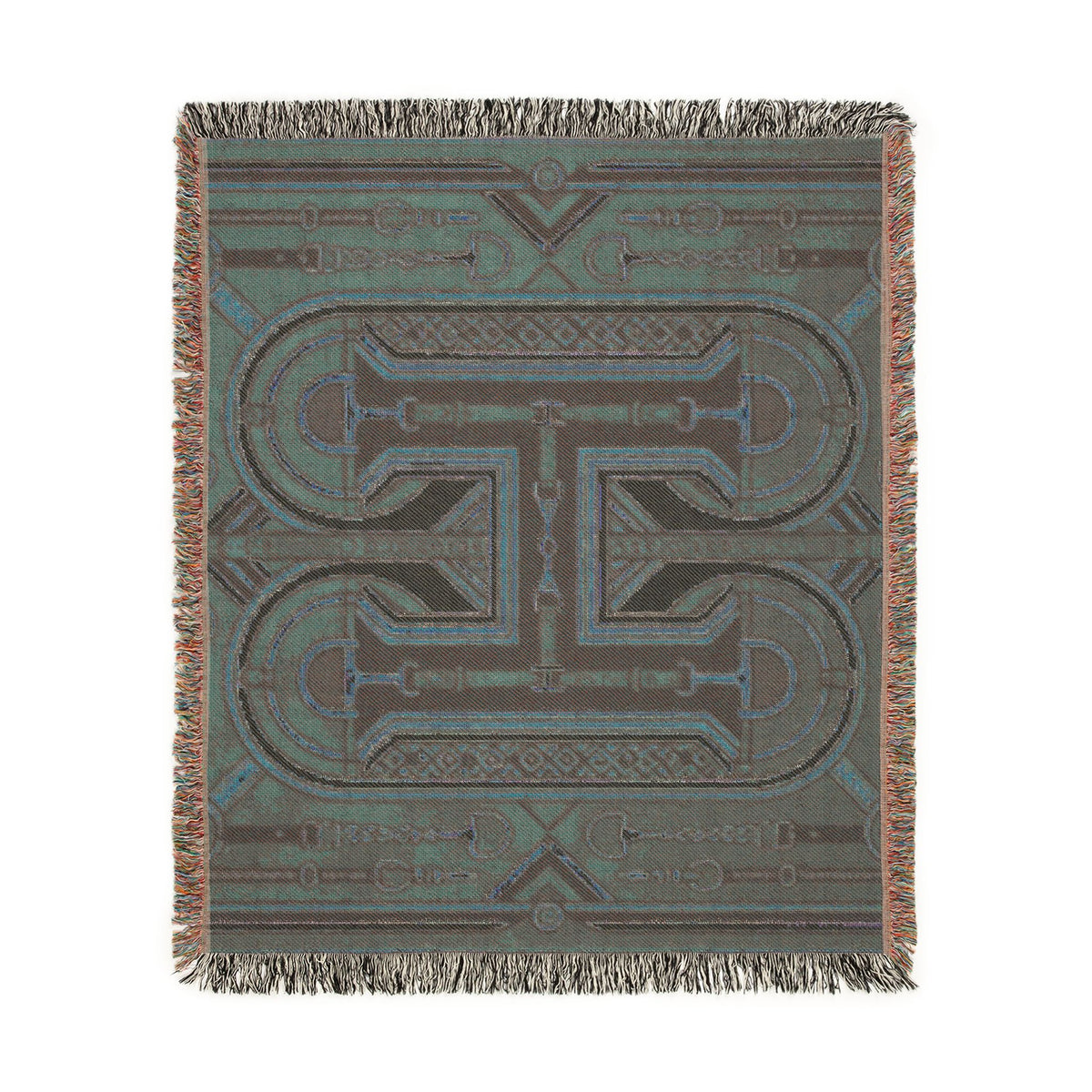 Rustic Geometric Throw, Southwestern Equestrian Initial Tapestry