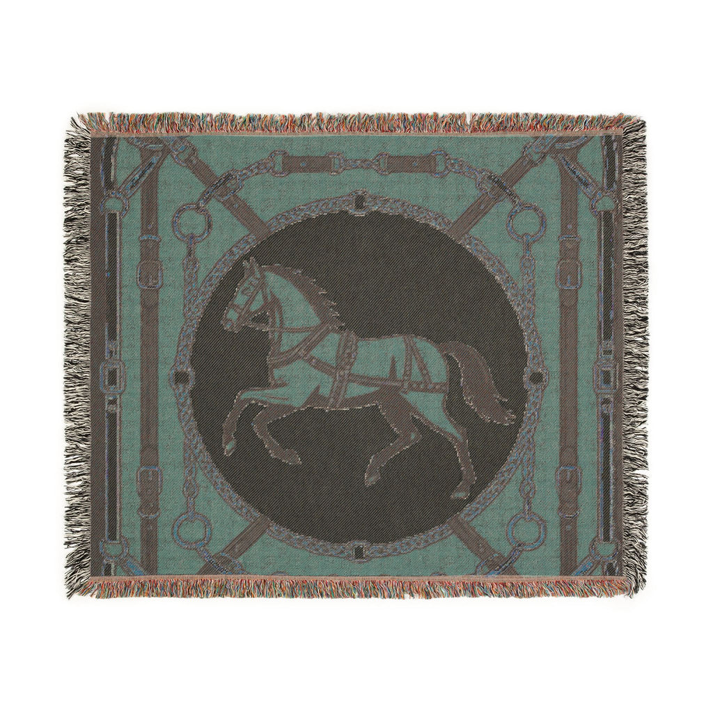 Equestrian Chic Woven Blanket | Horse Pattern Throw