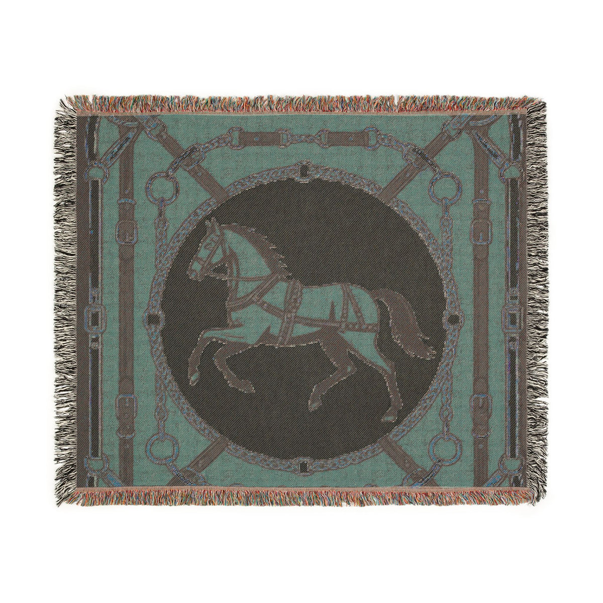 Equestrian Chic Woven Blanket | Horse Pattern Throw