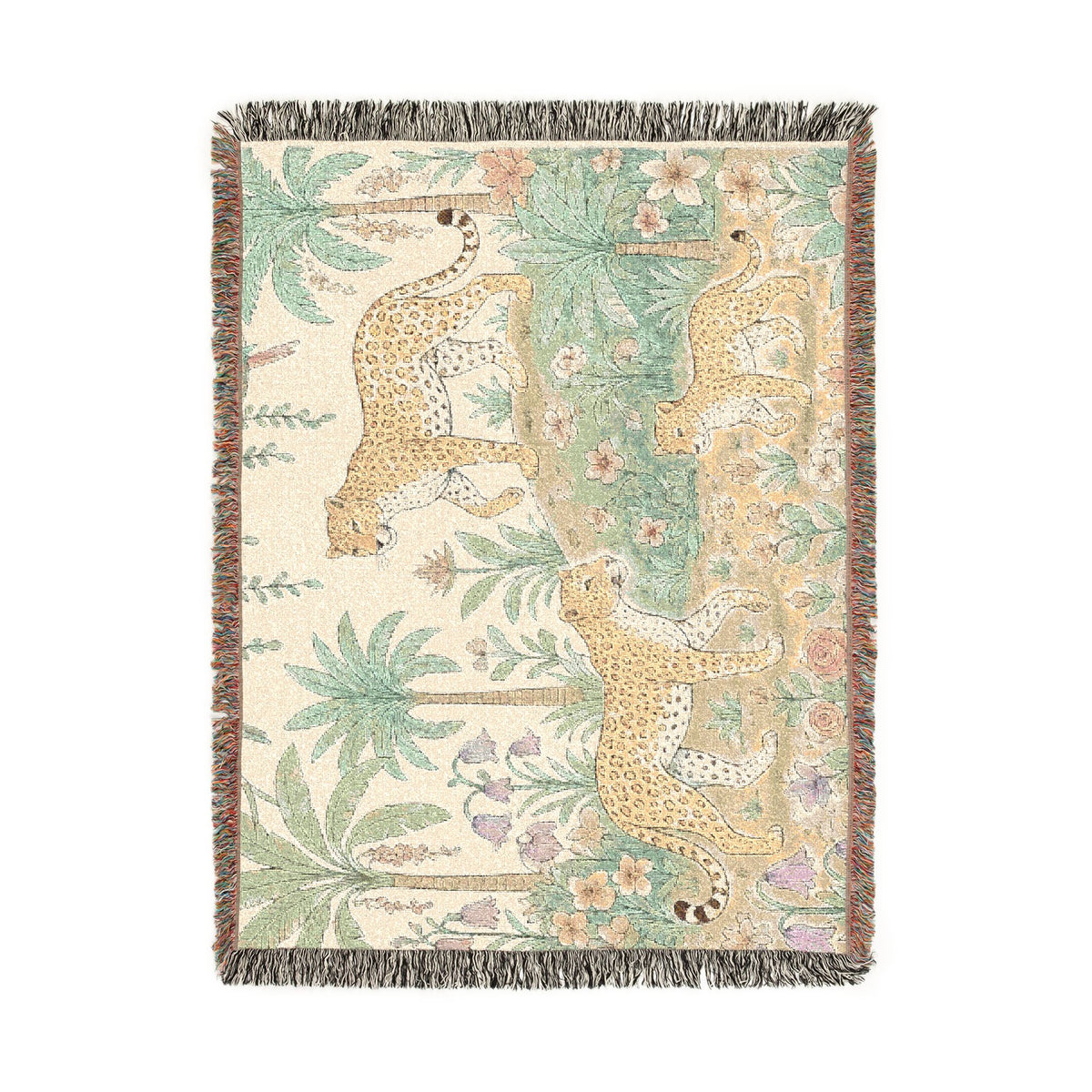 Jungle Leopard Tapestry Woven Blanket | Tropical Palm Animal Throw