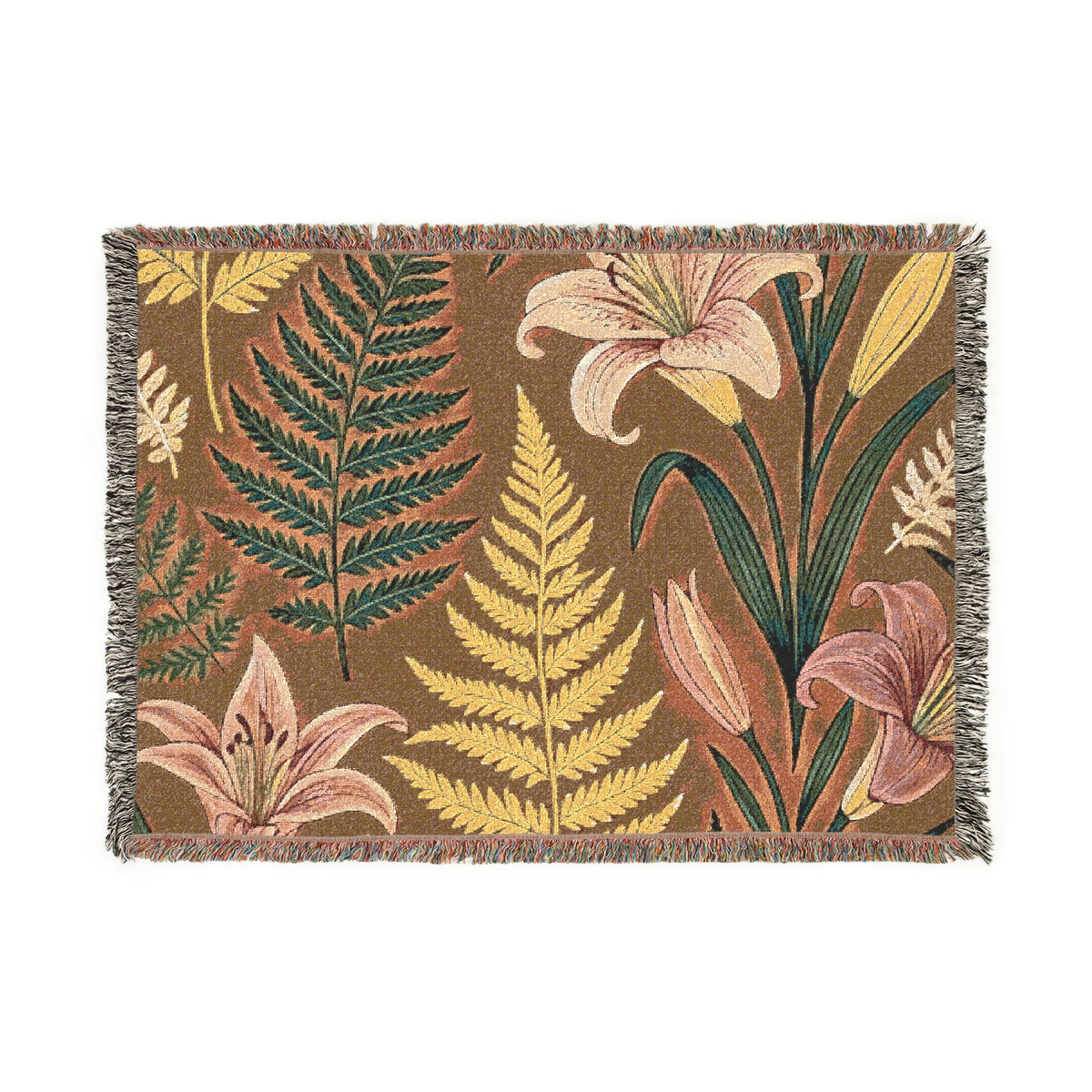 Vintage Botanical Ferns and Lilies Woven Blanket | Tapestry Throw