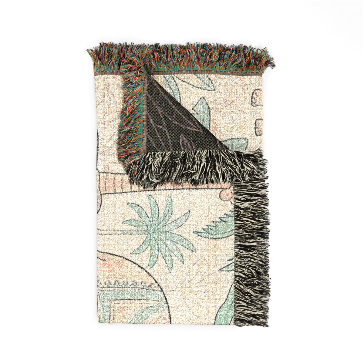 Boho Elephant Family Woven Blanket | Tropical Palm Tapestry Throw