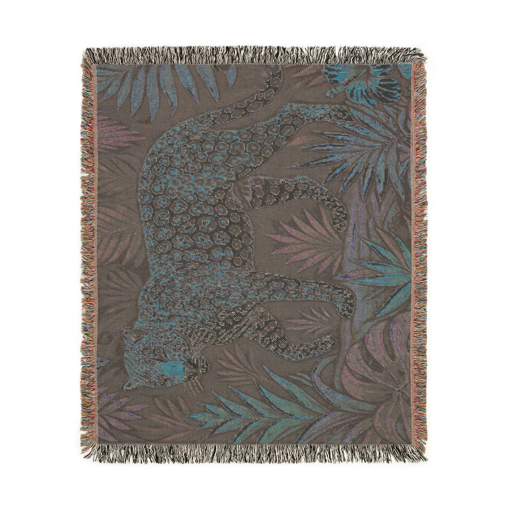 Leopard Jungle Tapestry Woven Blanket | Botanical Animal Throw