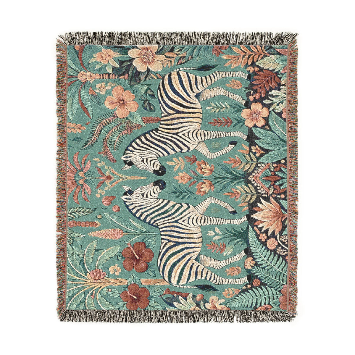 Zebra Botanical Tapestry Blanket | Woven Fringe Throw, Floral Safari Decor