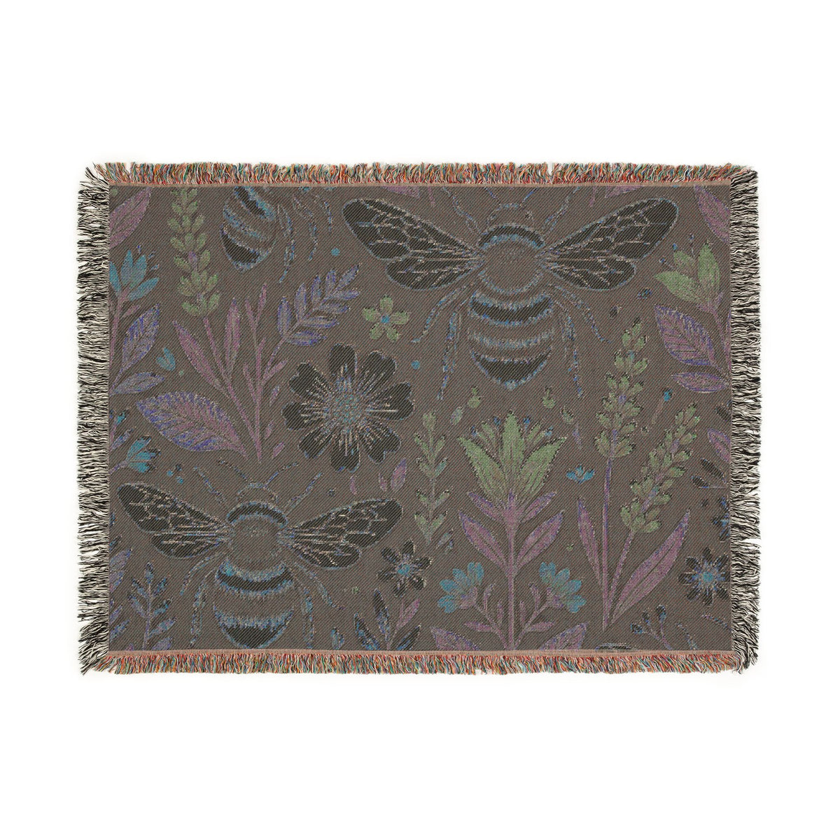Bees and Wildflowers Woven Blanket | Bee Floral Throw