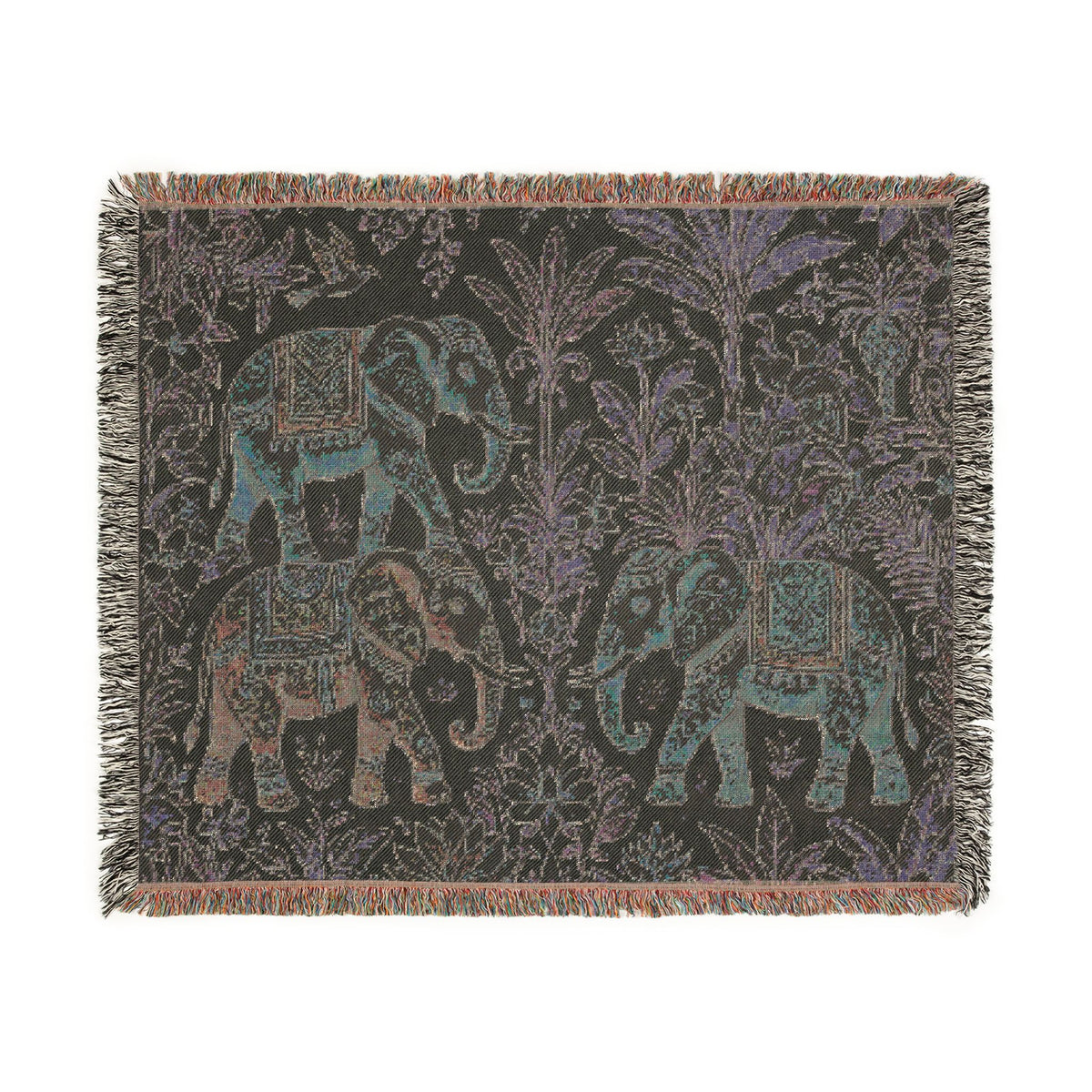 Boho Elephants Woven Blanket | Tapestry Animal Throw
