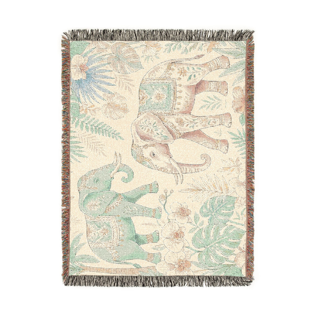 Boho Elephant Tapestry Woven Blanket | Jungle Safari Throw