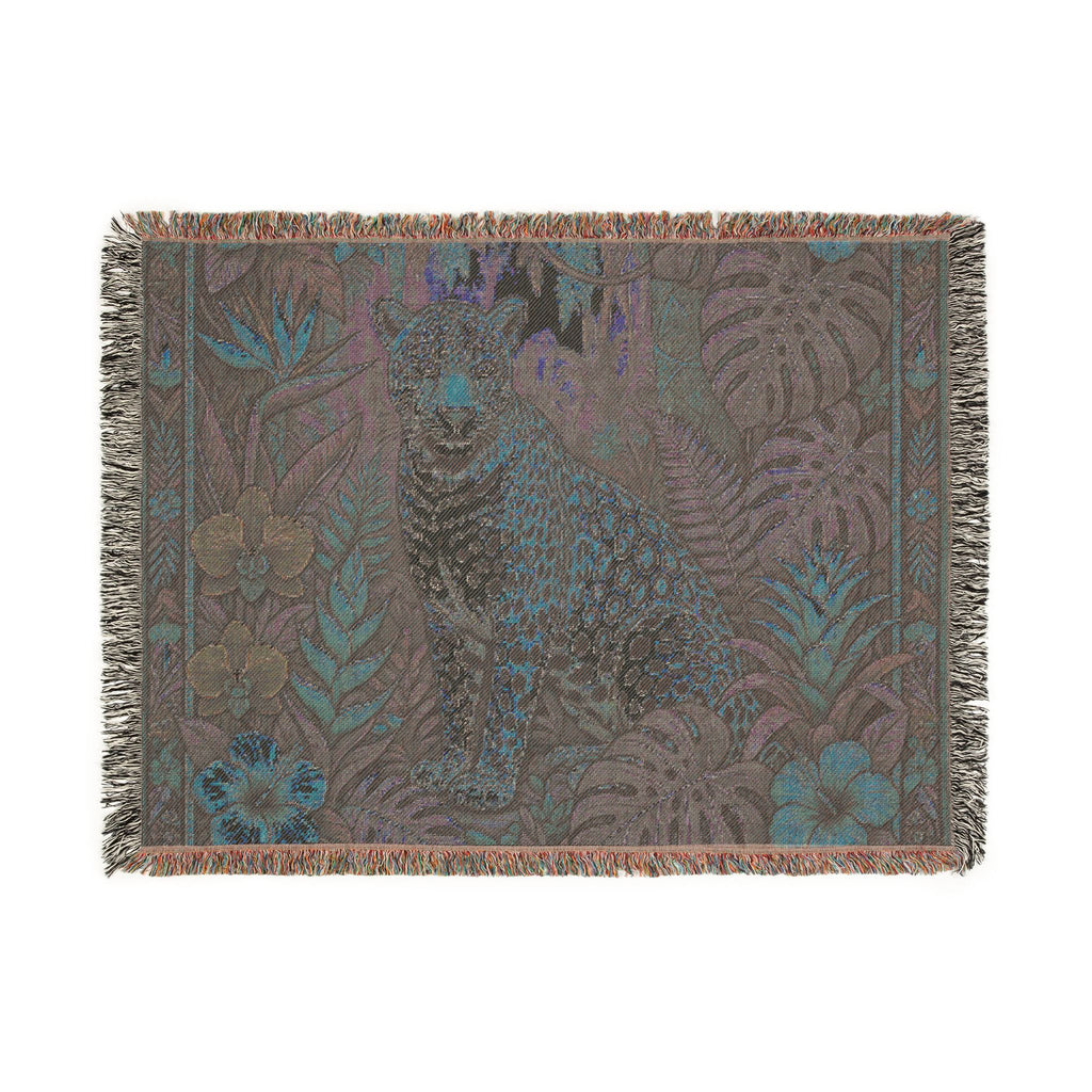 Jungle Leopard Woven Blanket | Tropical Animal Tapestry Throw